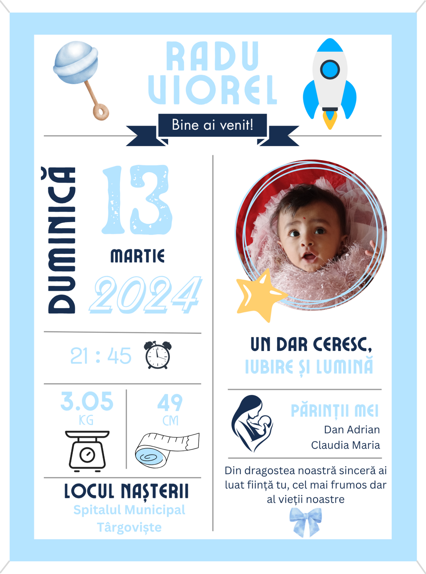 Rama Personalizata - Welcome Baby #D001